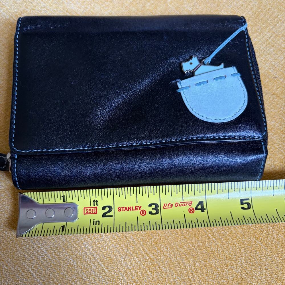 Radley Black Leather Trifold and Zip Wallet Light Blue Scottie Dog - Picture 8 of 9